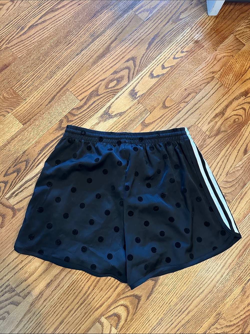 adidas Black Polka Dot Athletic Shorts with White 3-Stripes - Picture 3 of 5